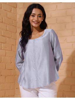 Fabindia - Grey Cotton Silk Embroidered Top