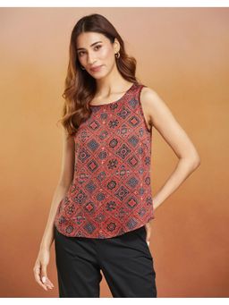 Fabindia - Red Rayon Blend Ajrakh Printed Top
