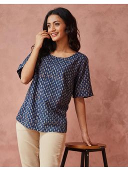 Fabindia - Blue Cotton Dabu Printed Top