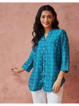 Fabindia - Blue Cotton Silk Printed Tunic