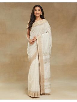 Fabindia - Natural Cotton Silk Blend Hand Block Printed Saree Without Blouse