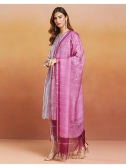 Fabindia - Purple Silk Hand Block Printed Dupatta