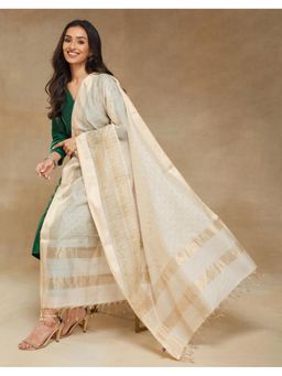 Fabindia - Beige Cotton Silk Blend Hand Block Printed Dupatta