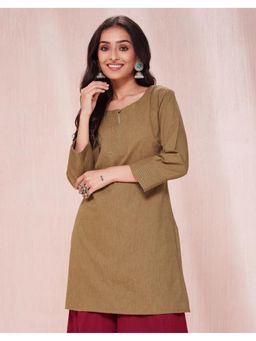 Fabindia - Brown Cotton Slim Fit Kurta Short
