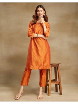 Fabindia - Rust Cotton Silk Printed Knee Length Kurta
