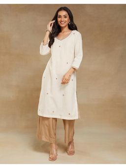 Fabindia - Off White Natural Cotton Blend Slim Fit Kurta