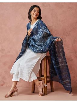 Fabindia - Indigo Cotton Silk Blend Dabu Printed Dupatta