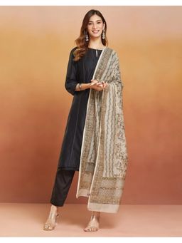 Fabindia - Beige Cotton Silk Hand Block Printed Dupatta