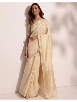 Fabindia - Natural Silk Blend Woven Saree Without Blouse