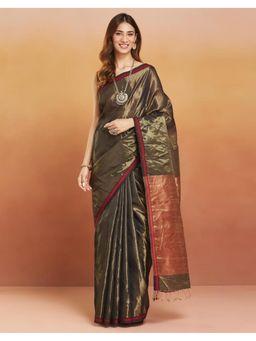 Fabindia - Black Cotton Silk Blend Maheshwari Sari