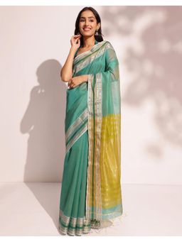 Fabindia - Blue Cotton Silk Blend Maheshwari Sari