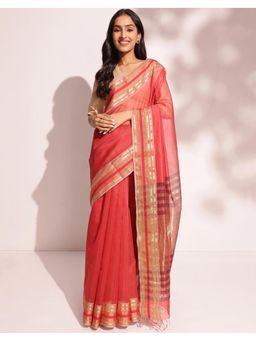 Fabindia - Pink Cotton Silk Blend Maheshwari Sari