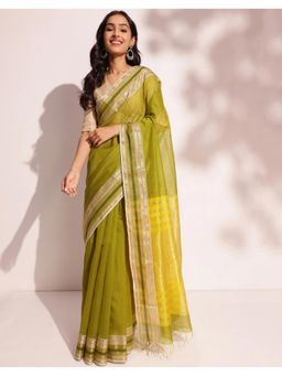 Fabindia - Green Cotton Silk Blend Maheshwari Sari