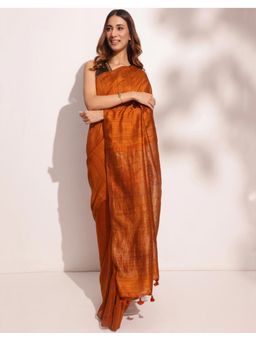 Fabindia - Mustard Silk Hand Woven Saree Without Blouse