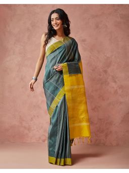 Fabindia - Green Silk Hand Woven Saree Without Blouse