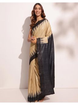 Fabindia - Beige Natural Silk Hand Woven Saree Without Blouse