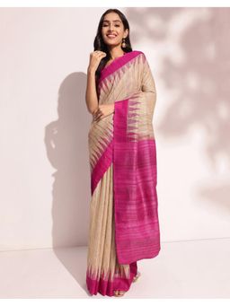 Fabindia - Pink Natural Silk Hand Woven Saree Without Blouse