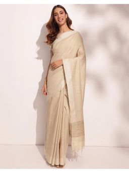 Fabindia - Natural Silk Hand Block Printed Saree Without Blouse