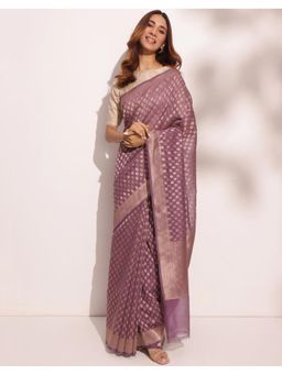 Fabindia - Purple Cotton Silk Blend Woven Saree Without Blouse