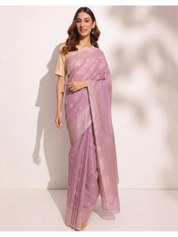 Fabindia - Lavender Cotton Silk Blend Woven Saree Without Blouse