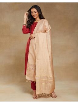 Fabindia - Beige Silk Blend Stripes Zari Woven Dupatta