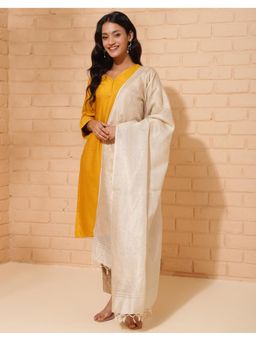 Fabindia - Beige Silk Blend Stripes Woven Dupatta