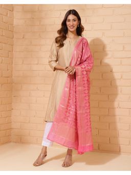 Fabindia - Pink Cotton Silk Blend Woven Dupatta