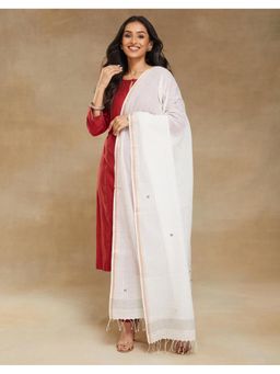Fabindia - White Cotton Jamdani Checks Dupatta