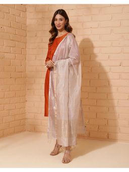 Fabindia - Off White Natural Cotton Silk Blend Chanderi Woven Dupatta