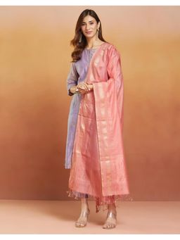 Fabindia - Pink Cotton Silk Blend Maheshwari Dupatta