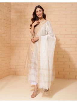 Fabindia - White Natural Cotton Silk Blend Chanderi Woven Dupatta