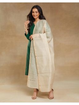 Fabindia - Beige Cotton Silk Blend Chanderi Woven Dupatta