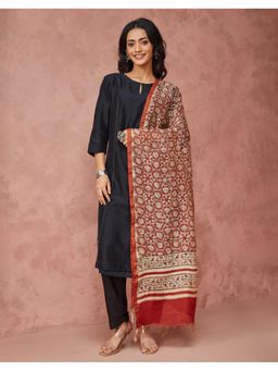 Fabindia - Rust Cotton Silk Blend Dabu Printed Dupatta