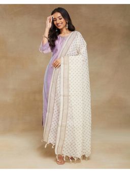 Fabindia - White Natural Cotton Blend Hand Block Printed Dupatta
