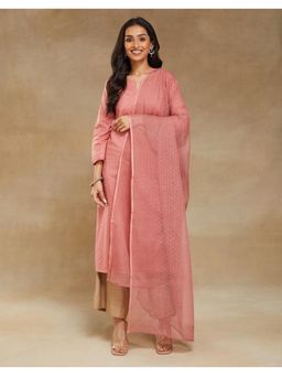Fabindia - Pink Cotton Printed Kurta with Dupatta (Set of 2)