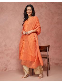 Fabindia - Orange Cotton Printed Kurta with Dupatta (Set of 2)