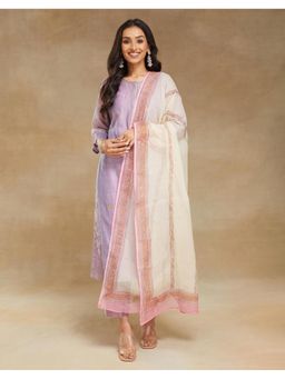 Fabindia - White Cotton Silk Hand Block Printed Dupatta