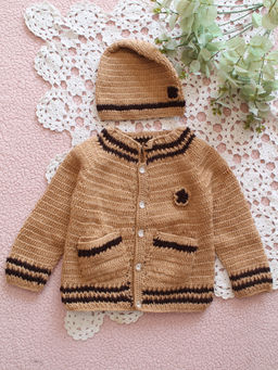 Woonie - Woodie Handknitted Pocket Detailed Sweater With Cap - Beige