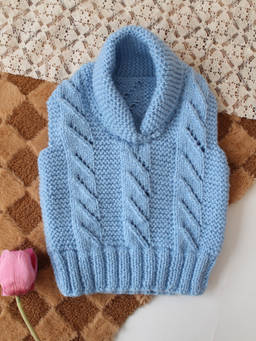 Woonie - Handknitted Cable Knit Pullover/Vest - Blue