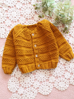 Woonie - Handknitted Self Design Sweater - Yellow