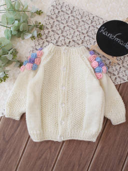 Woonie - Handknitted 3D Appliques Sweater - Cream