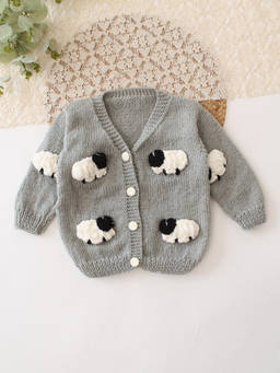 Woonie - Handknitted Sheep Applique Sweater - Light Grey