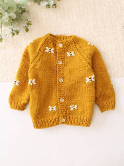 Woonie - Handknitted Bee Embroidered Sweater - Yellow
