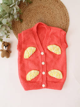 Woonie - Handknitted Lemon Applique Sweater/Vest - Orange
