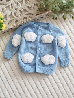 Woonie - Handknitted Cloud Applique Sweater - Blue