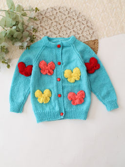 Woonie - Handknitted Bow Detailed Sweater - Blue