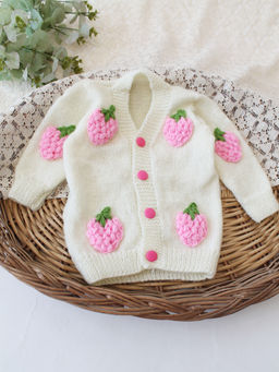 Woonie - Handknitted Strawberry Applique Sweater - Cream