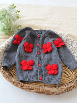 Woonie - Handknitted Bow Detailed Sweater - Dark Grey