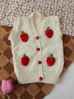 Woonie - Handknitted Strawberry Applique Sweater/Vest - Cream