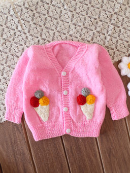 Woonie - Handknitted Ice Cream Applique Sweater - Pink